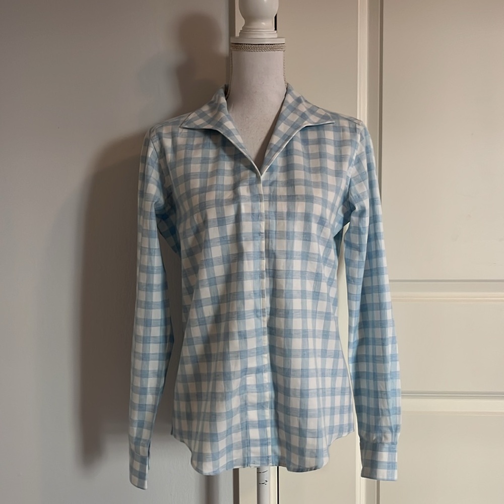 Sarah Alexandra Light Blue & White Gingham Button-Down Shirt